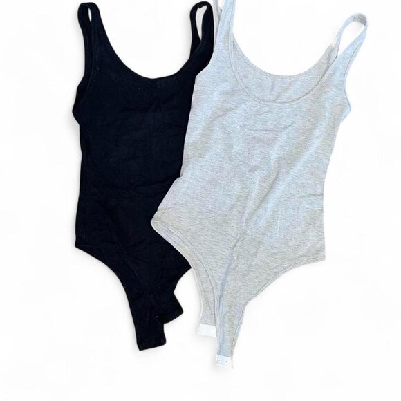 Two Piece Bodysuit Set Black Gray Minimalist - Picture 1 of 1